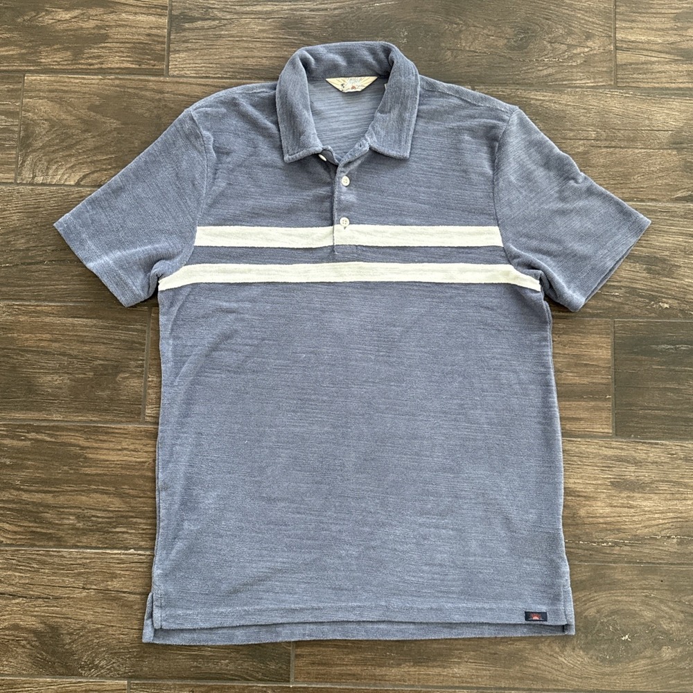 Faherty Cabana Polo Shirt Men Medium Towel Terry Surf Stripe Blue White Beach - Picture 2 of 10